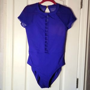 191-Bleu Rod Beatte Blue One Piece Mesh Swimsuit Size 12